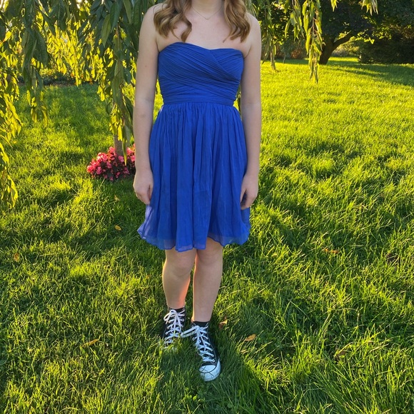 J Crew Silk Chiffon Arabella dress 00 petite Casablanca Blue - Picture 12 of 12